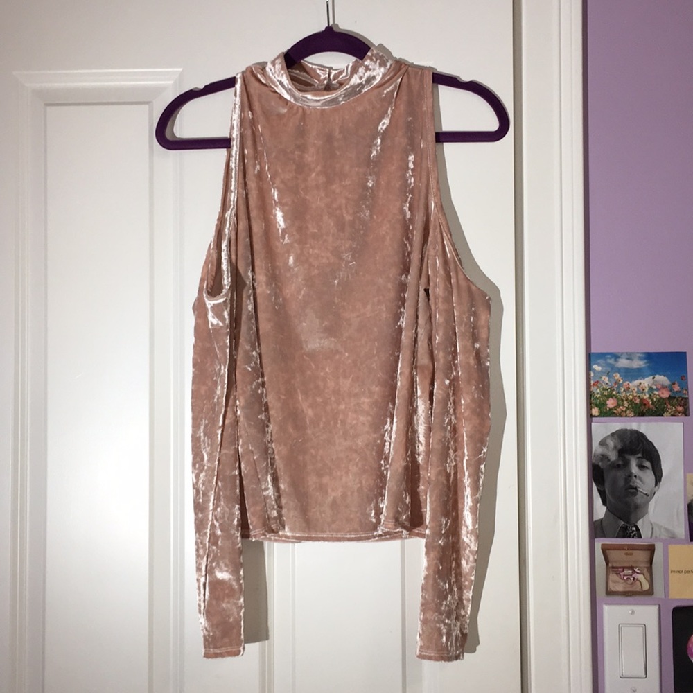 Velvet Long Sleeve Open Shoulder Turtle Neck